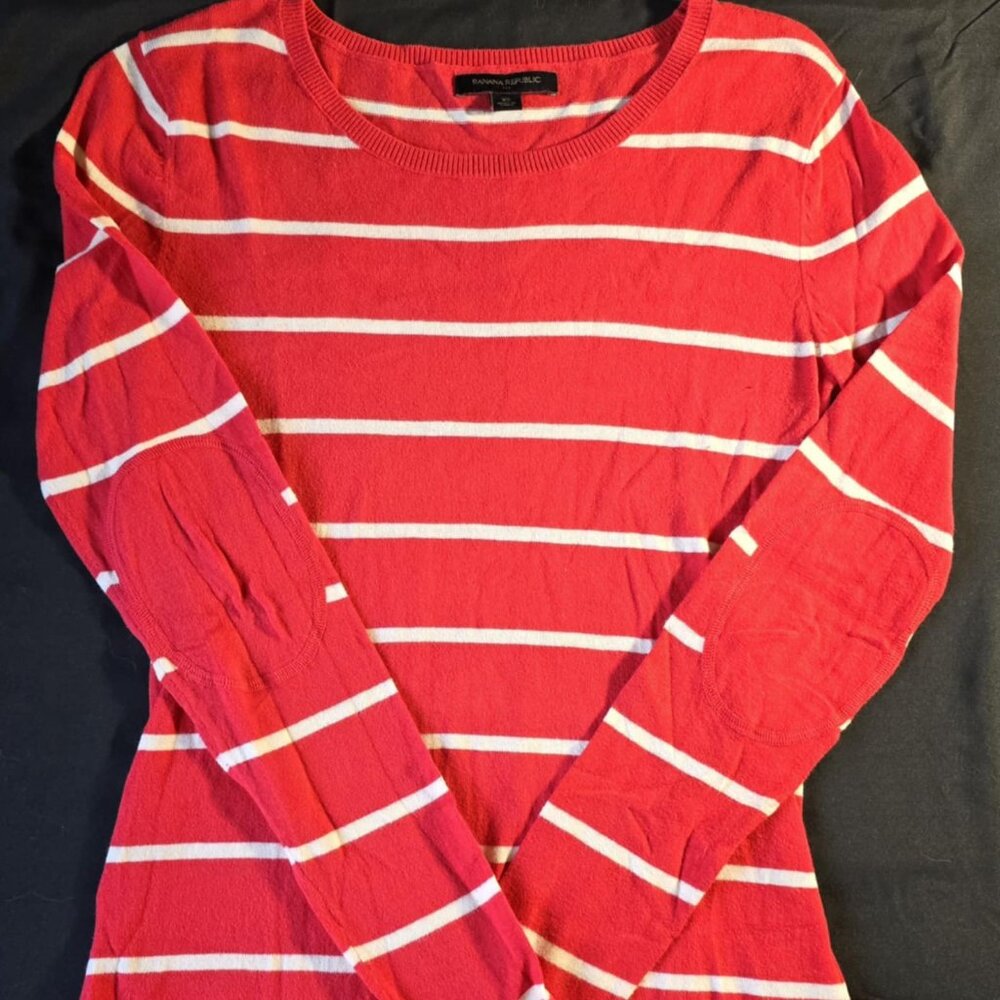 Womens XS Banana Republic Cotton Orange And White Striped Long Sleeve Shirt